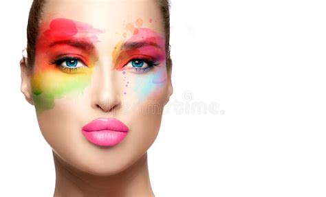 Beautiful Model Girl With Colorful Make Up Fashion Makeup And