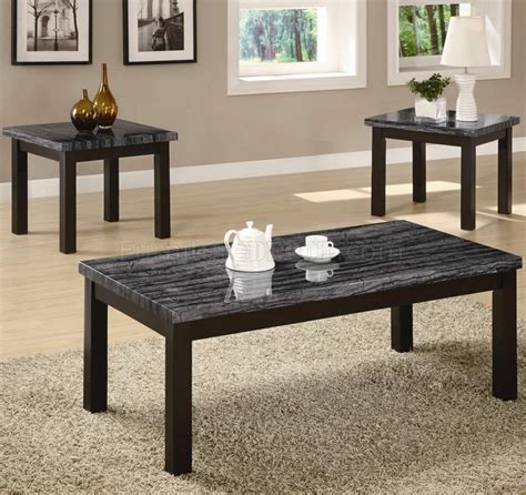 Cappuccino Finish And Faux Marble Top Modern 3pc Coffee Table Set