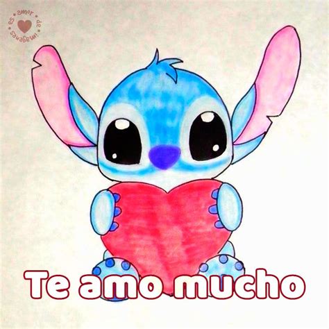 Bonito Dibujo A Mano De Stitch Con Frase Te Amo Mucho Dibujos De Amor