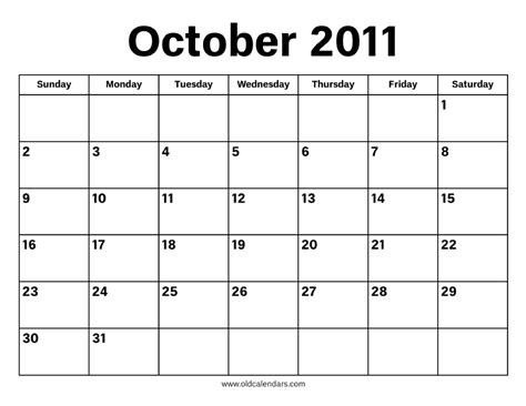October 2011 Calendar Printable Old Calendars