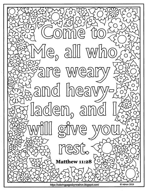 Free Lent Day 36 Print And Color Page With Matthew 11 28 Scripture Artofit