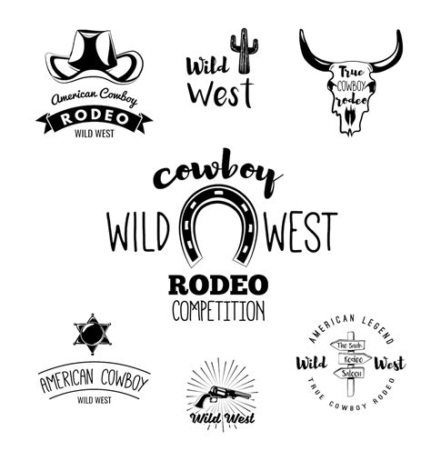 Wild West Set Svg Cowboy Logo Vintage Rodeo Emblems Etsy
