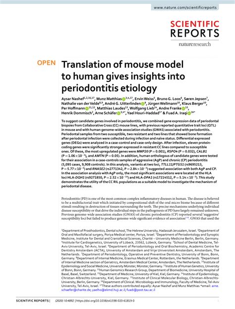 Pdf Translation Of Mouse Model To Human Gives Insights Into Periodontitis Etiology