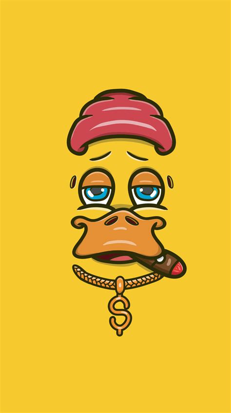 Cute Cartoon Yellow Duck Face With Relax Expression Vector Poster