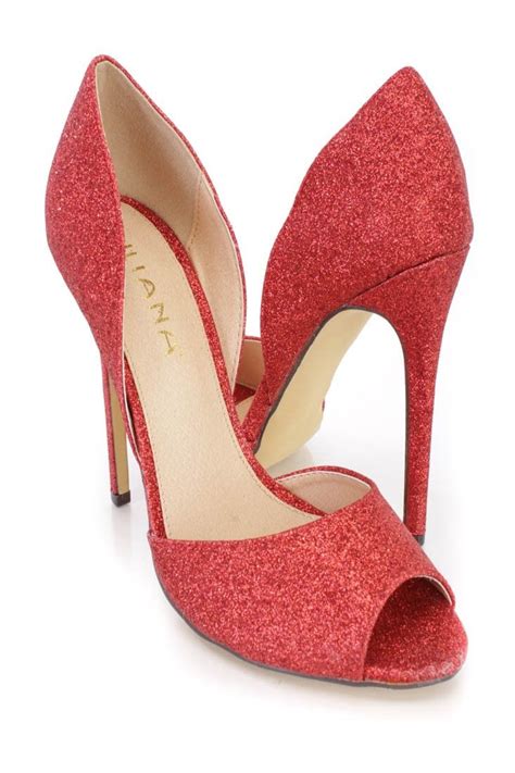 red peep toe single sole heels glitter heels trendy shoes peep toe