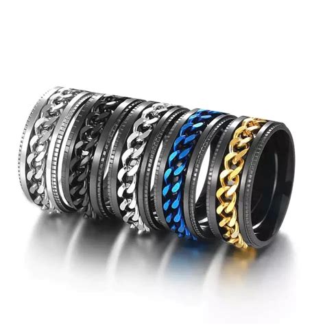 Fashion 8mm Men Stainless Steel Rotatable Spinner Ring High Quality Spinner Chain Rotable Rings