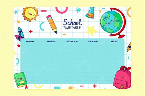 Free Vector Hand Drawn School Timetable Template