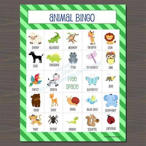 Animal Bingo Game Printable Animal Bingo With Calling Cards Etsy