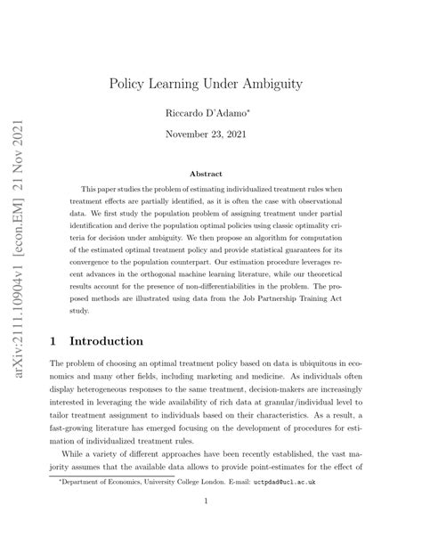 Pdf Policy Learning Under Ambiguity