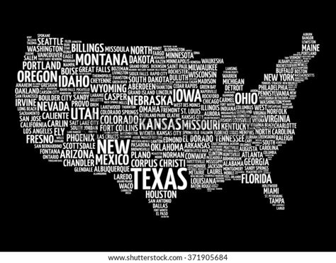 Usa Map Word Cloud Most Important Stock Illustration 371905684