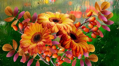 Пазл осенние цветочки (цветы, дождь, букет, осень, капли) - разгадать онлайн из раздела 