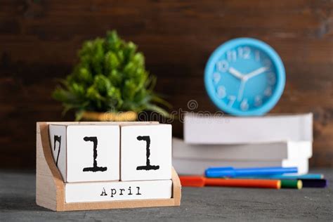 April 11th Wood Cube Calendar With Date Of Month And Day Pink Flowers