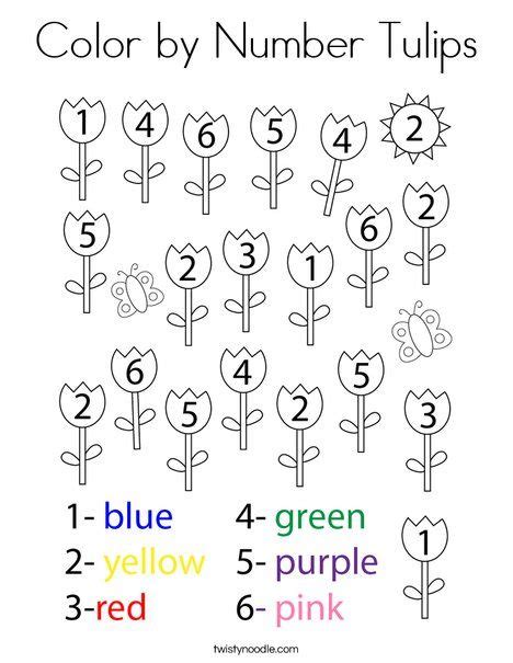Color By Number Tulips Coloring Page Twisty Noodle Color Worksheets