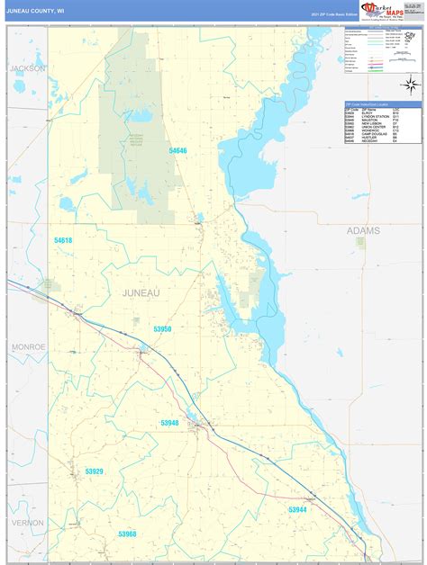 Juneau County Wi Zip Code Wall Map Basic Style By Marketmaps