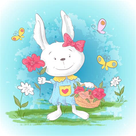 Check spelling or type a new query. Illustration postcard cute cartoon bunny with flowers and butterflies. Print for clothes or ...