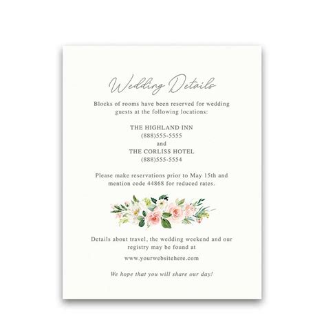 The wedding accommodation card should match the motif of your invitations as much as possible. Guest Information Cards Wedding Information Insert Cards