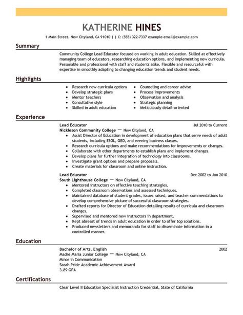 professional lead educator resume examples for 2022 livecareer
