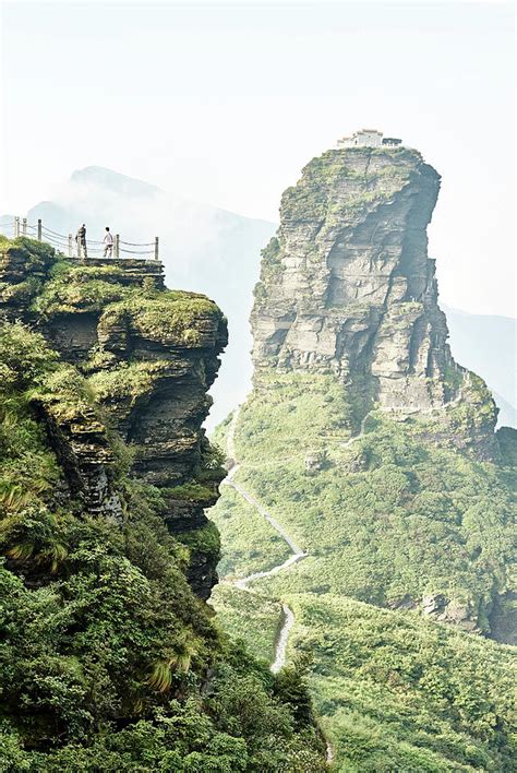 Tourists At Mount Fanjing Rock Formation Jiangkou Guizhou China