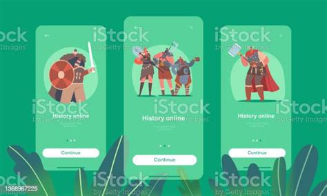 History Online Mobile App Page Onboard Screen Template Vikings