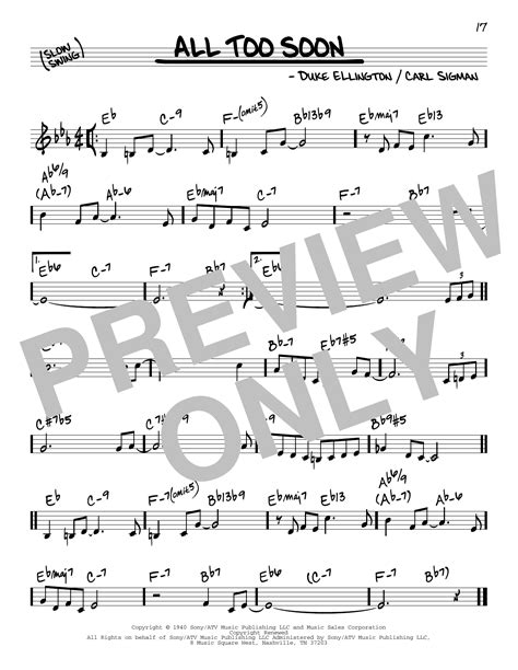 Am f you used to be a little kid with glasses in a twin size bed. All Too Soon Sheet Music | Duke Ellington | Real Book ...