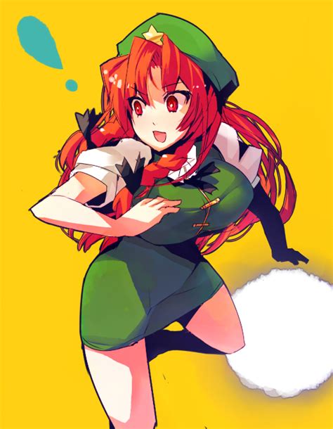 Safebooru Blue Vert Braid China Dress Chinese Clothes Hat Hong Meiling Long Hair Red Eyes Red