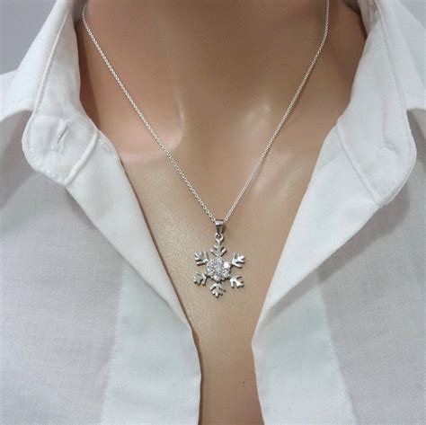 Snowflake Necklace Sterling Silver Snowflake Necklace Etsy