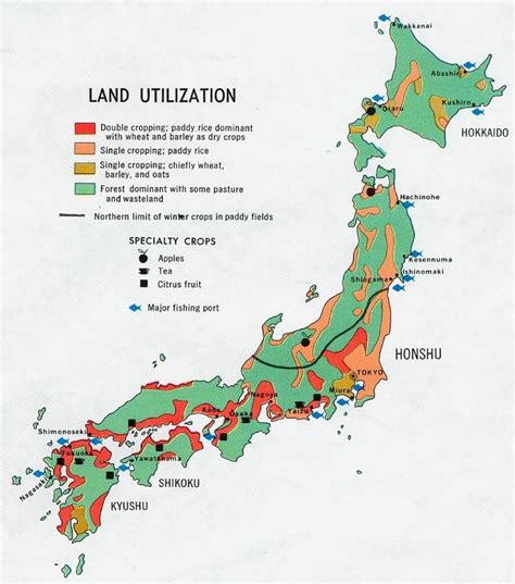 As most of japan consists of mountains and forests, very little of the country is suitable for living in. Japan agriculture map - Map of japan agriculture (Eastern Asia - Asia)