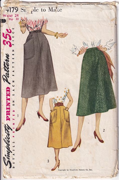 Vintage 1952 Simplicity 4179 Sewing Pattern Misses Skirts Etsy
