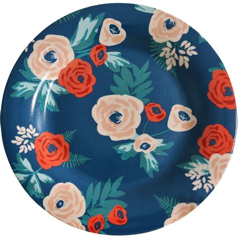Mainstays Navy Floral 4 Pack Stoneware Dinner Plates