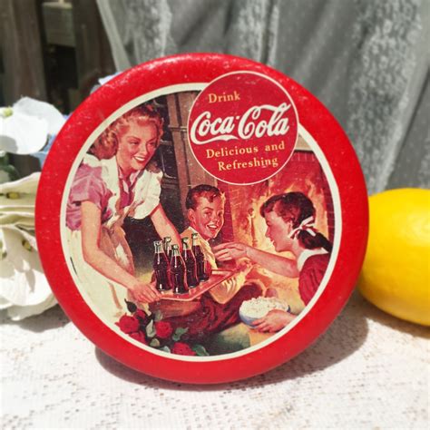 Vintage Decorative Coca Cola Round Tin Canister Box