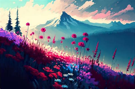 Premium Photo Pink Flowers Grow In The Mountains Beautiful Landscape