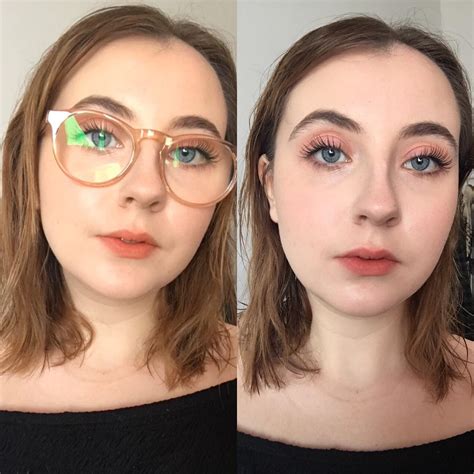 Peachy Look With And Without Glasses Rmakeupaddiction