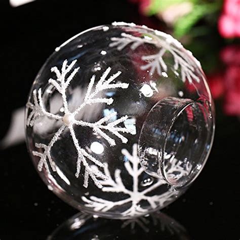 Buy Christmas Glass Candle Holders With White Snowflake Tealight