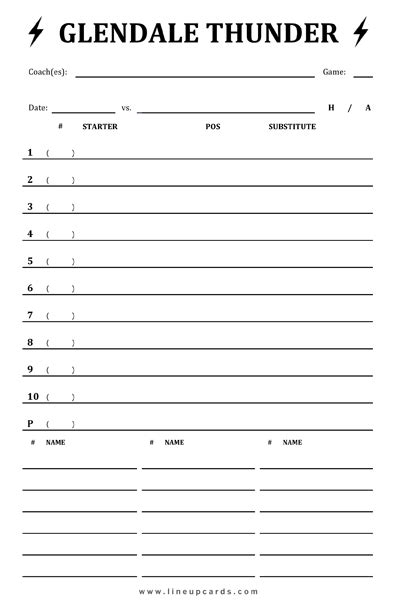 Custom Travel Baseball Lineup Cards 4 Part Lineup Cards