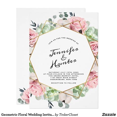 Geometric Floral Wedding Invitation Zazzle Geometric Wedding