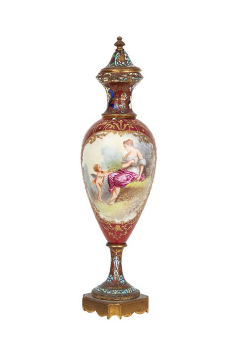 French Champleve Enamel And Porcelain Vase Witherells Auction House