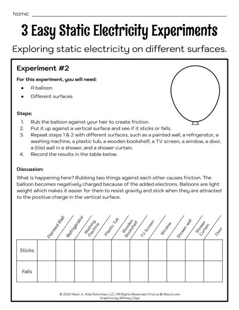 Static Electricity Experiment Activity Worksheet Woo Jr Kids