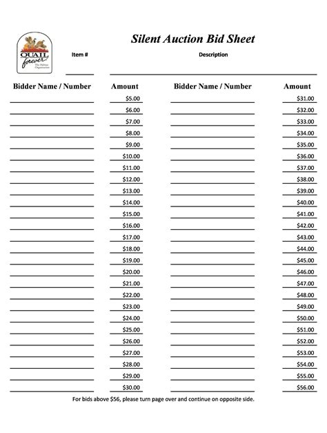 Free Printable Silent Auction Bid Sheets Printable Free Templates