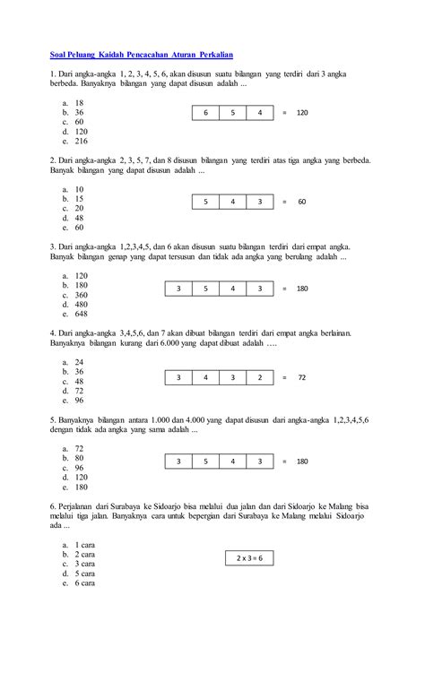 Soal peluang kaidah pencacahan aturan perkalian | PDF