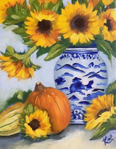 Daily Paintworks Fall Harvest Still Life With Pumpkins Sunflowers