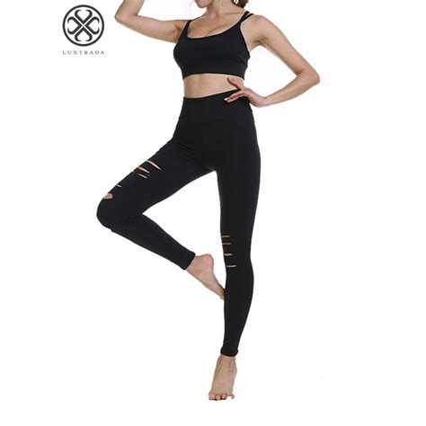 luxtrada luxtrada womens high waist yoga pants cutout ripped tummy control workout running