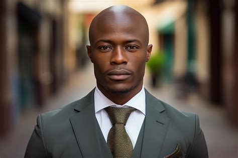 Premium Ai Image Beautiful African Man 35 Years Old Bald Head Wearing A Tailored Suit