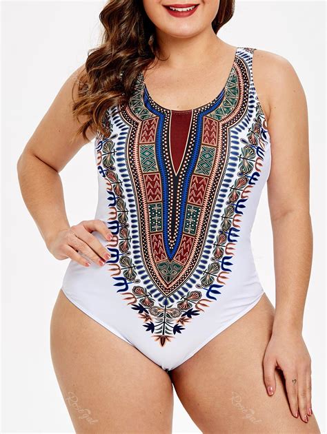 Plus Size Backless Printed Thong Swimsuit [34 Off] Rosegal