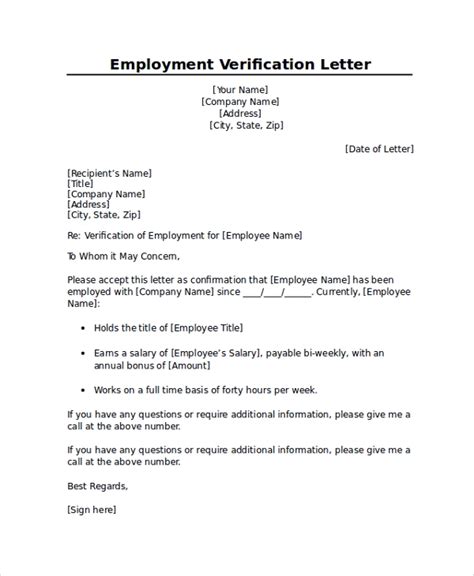Free Employment Verification Letter Templates In Pdf Ms Word