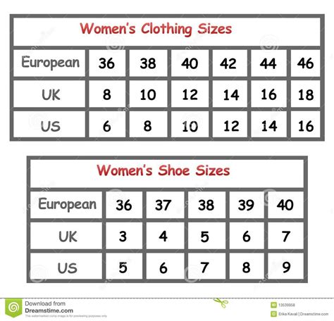 Womens Clothing Size Chart Stock Illustration Illustration Of Shoes