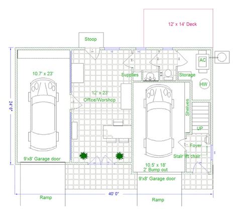 Garage Floor Plan 24x40 Showing 2 Car Garage And Office Garage Floor