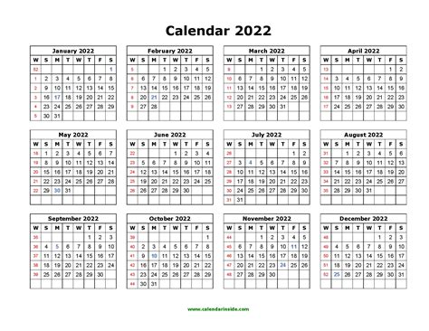 2022 Printable Calendar Yearly Templates Pdf Word Excel