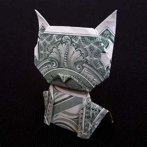 Real One Dollar Bill Origami Art Big Head Cat Charm Money Etsy