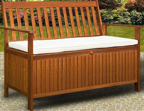 BANC de jardin en acacia huilé, avec coussin et coffre