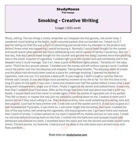 Smoking Creative Writing Free Essay Example